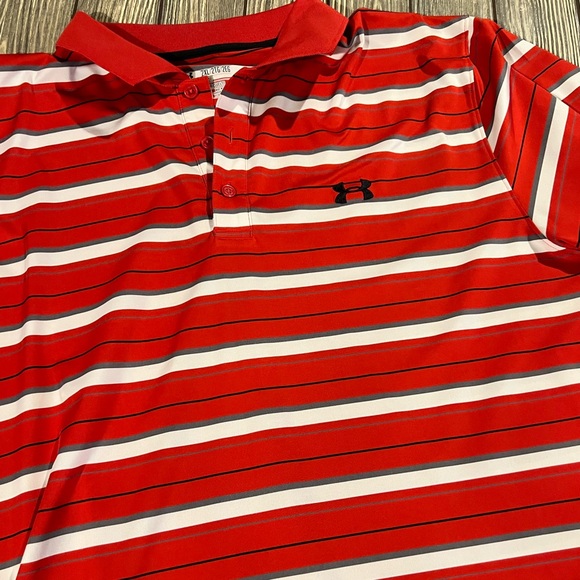 Mens Under Armour polo. Red with grey and white stripes. Size 2XL - Picture 3 of 3